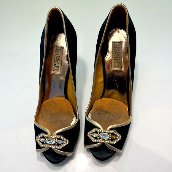 Badgley Mischka: beautiful black & gold shoes (leather & satin) - Picture 2 of 6